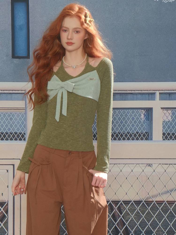 Halter Neck Long Sleeve Knit Sweater【s0000014358】