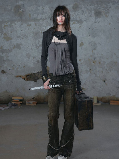 Riveted Distressed Dirty Dye Denim Pants【s0000019246】