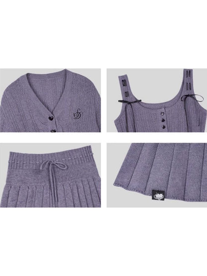 Knitted camisole cardigan skirt set【s0000010119】