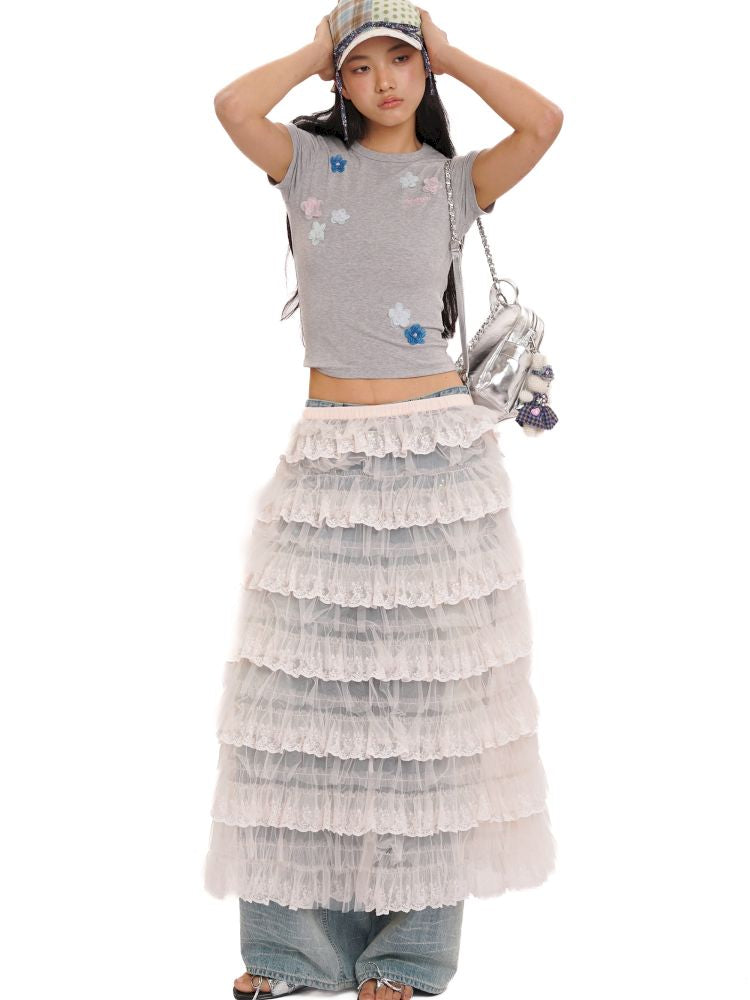 Irregular flowers Slim short-sleeved T-shirt【s0000013444】