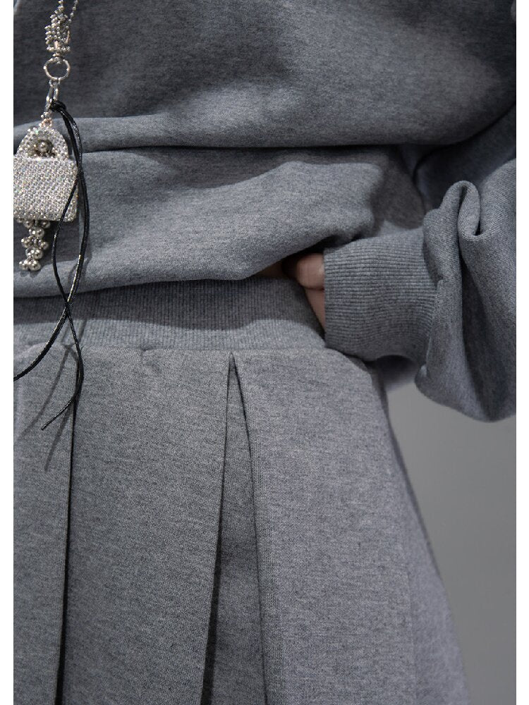 U-neck Sweatshirt Pleated Skirt Set【s0000015742】