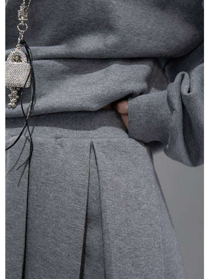 U-neck Sweatshirt Pleated Skirt Set【s0000015742】