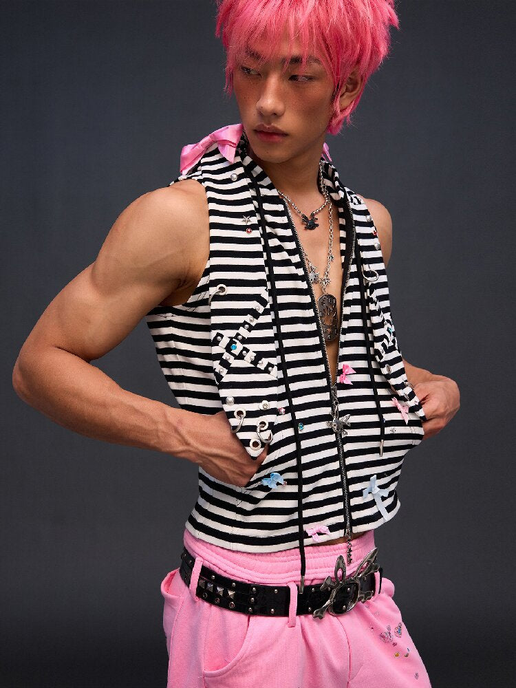 Hardware Decoration Bow Striped Vest【s0000017026】