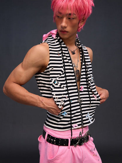 Hardware Decoration Bow Striped Vest【s0000017026】