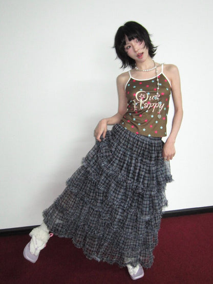 Star Check Heavy Mesh Long Skirt【s0000018655】