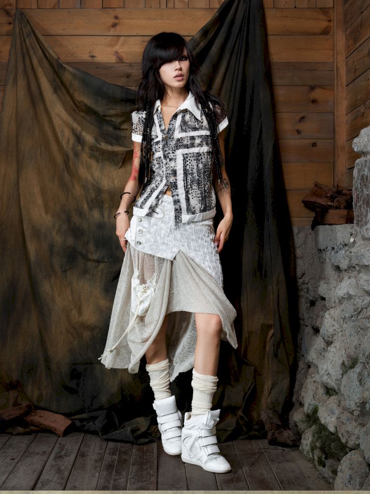 Patchwork Versatile Mesh Asymmetric Skirt【s0000013898】