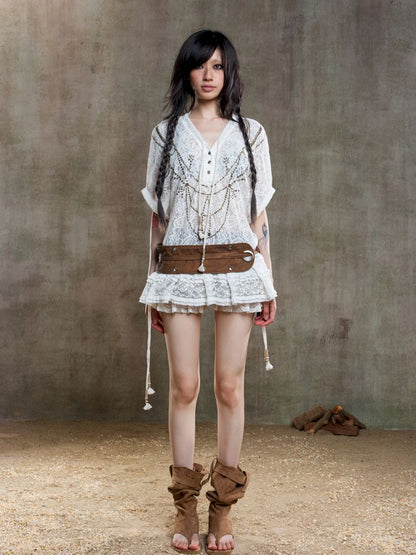 Loose Lace Blouse Dress【s0000012647】