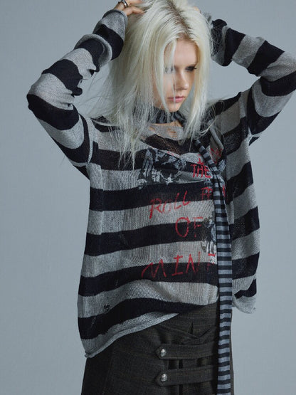 Light Asian Rock Striped Sweater【s0000018550】