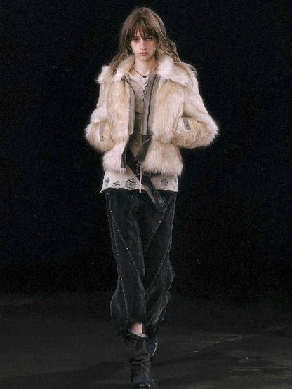 Patchwork Eco-Fur Lapel Coat [S0000010761]