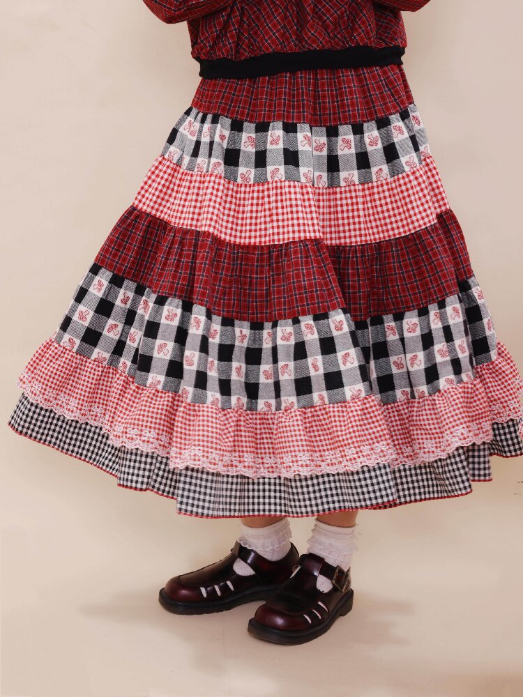 Checkered Patchwork Lace Dress【s0000019285】