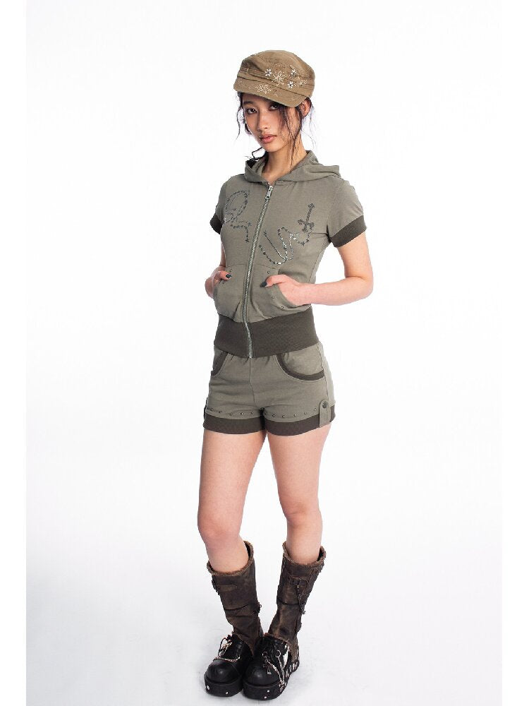 Star Chain Rivet Hooded Shorts Set【s0000018050】
