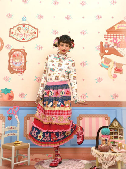 Red Navy Blue Lace Knitted Skirt【s0000015569】