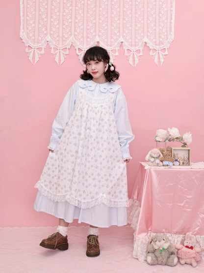 Round Neck Embroidered Blue Lace Dress【s0000013493】