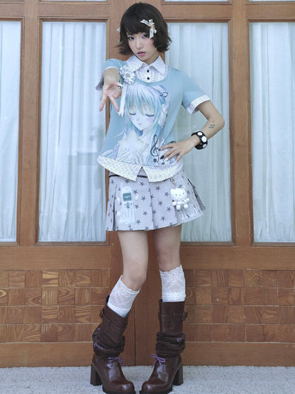 Pleated Star Pattern Mini Skirt【s0000017128】