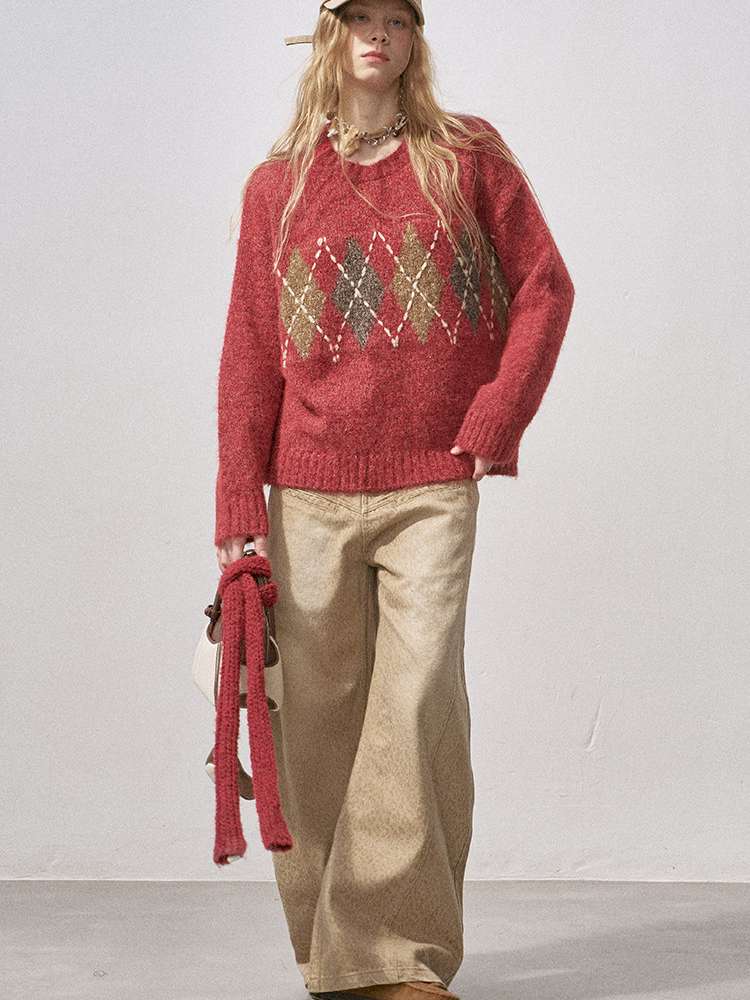 Diamond Plaid Knit Sweater Pants【s0000015072】