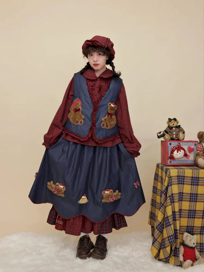 Teddy bear embroidered denim skirt【s0000014176】