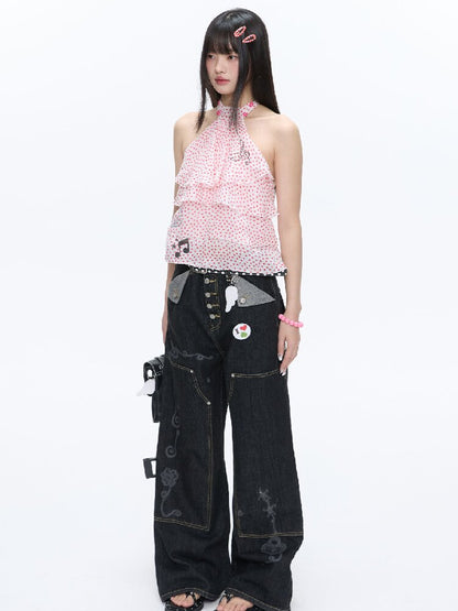 Pink Polka Dot Halterneck Sling【s0000016400】
