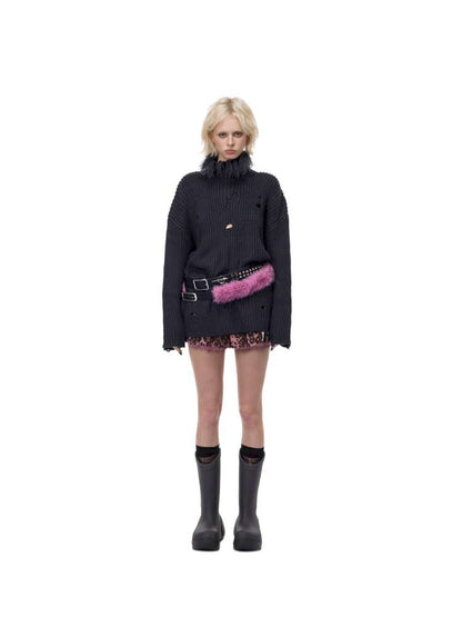 Black Metal Rock Rivet Wool Belt【s0000015131】