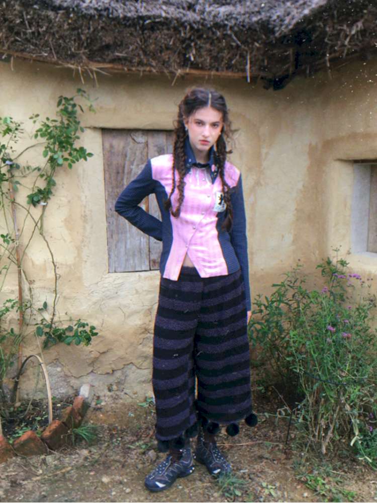 Striped Knit Furball Midi Slacks【s0000014900】