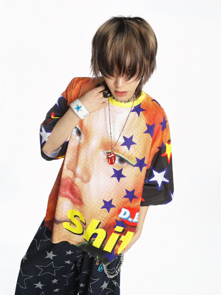 Ghostly Print Contrast T-shirt【s0000015887】