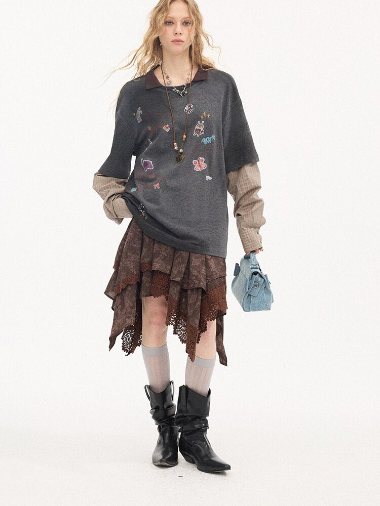 Cartoon Sticker Long Sleeve T-shirt【s0000015894】