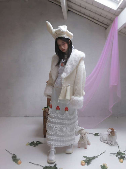 Cream Strawberry Cake Print Pencil Skirt【s0000014531】