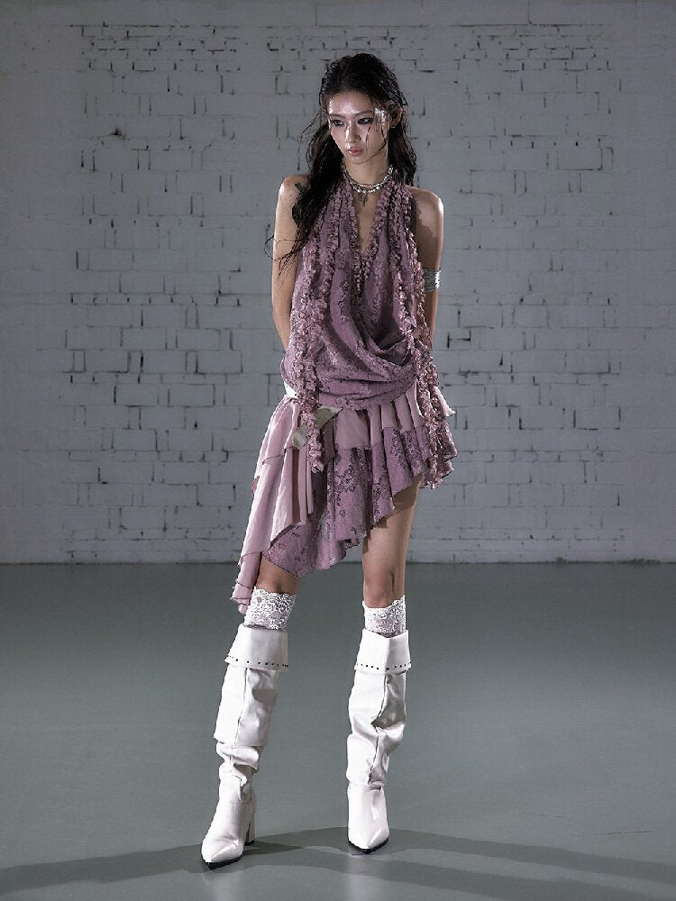 Lace Irregular Hem Halter Dress【s0000016206】
