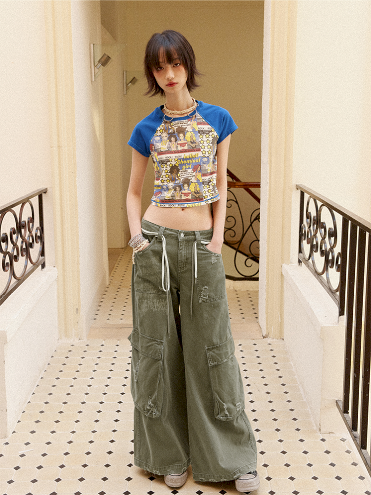 Manga Full Print Short Plunging Short Sleeve T-Shirt【s0000012433】