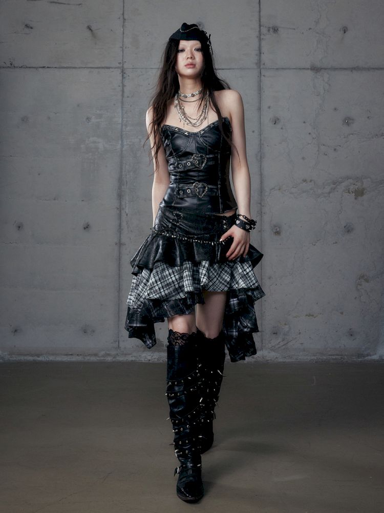 Heavy leather bustier skirt【s0000013467】