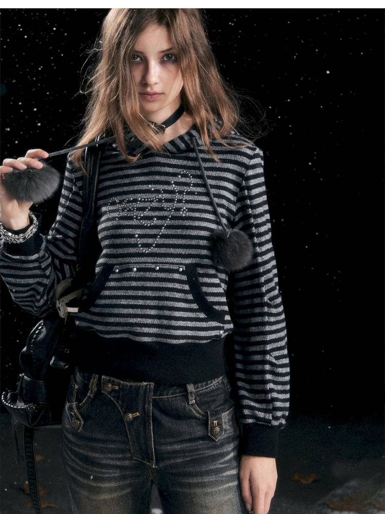 Striped Cat-Ear Hoodie【s0000014425】