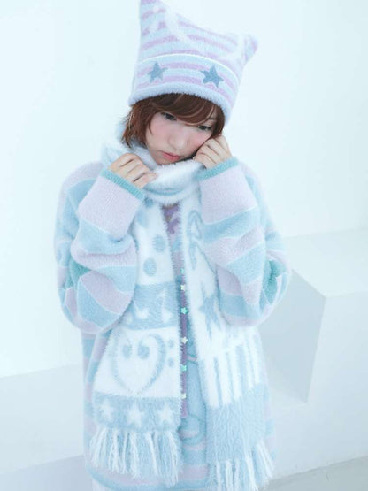 Blue White Polka Dot Mink Fringe Scarf【s0000014690】