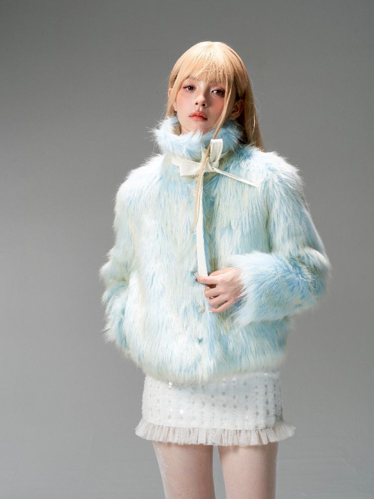 Blue Sweet Warm Fur Long Hair Outer【s0000005320】