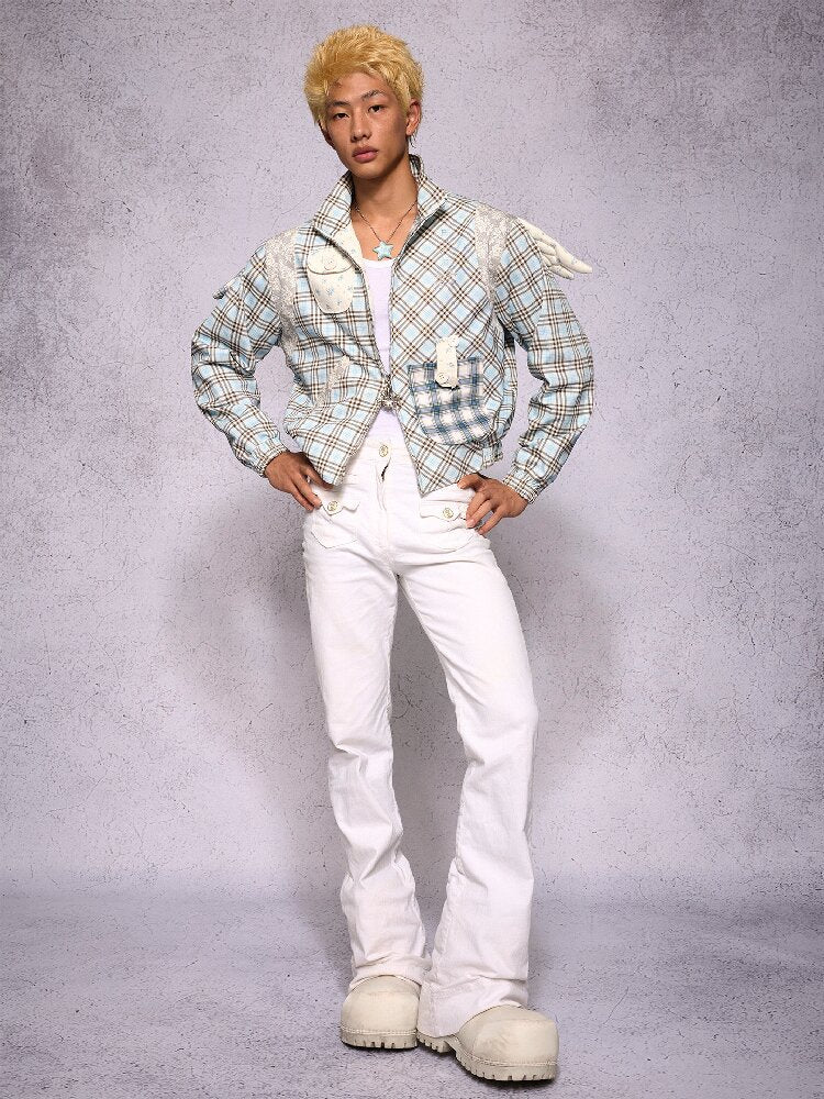Plaid Patchwork Rhinestone Jacket【s0000019134】