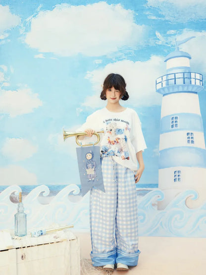 Checkered Wide-Leg Trousers【s0000014158】