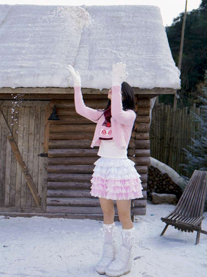 Strawberry Cake Jacquard Knit Scarf【s0000014943】