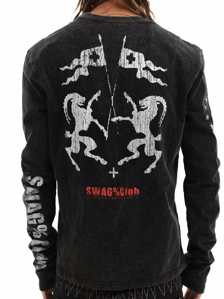 Demon SWAG Printed Long Sleeve T【s0000018361】