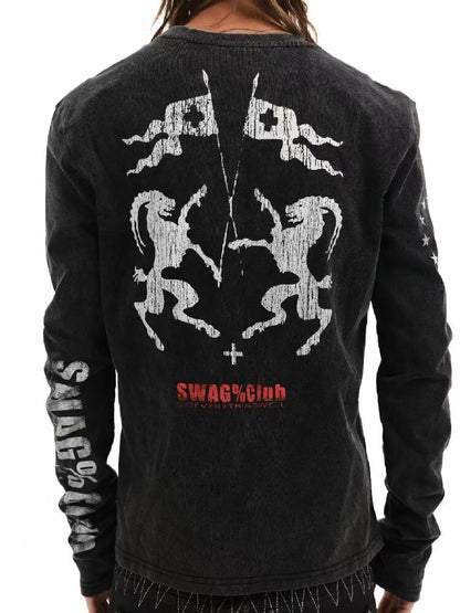 Demon SWAG Printed Long Sleeve T【s0000018361】