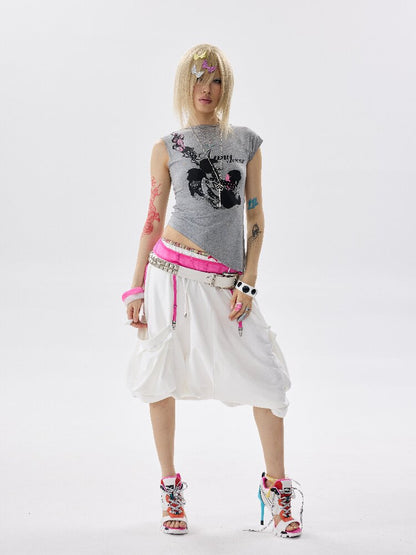 High Stretch Frayed Rhinestone T Shirt【s0000017643】