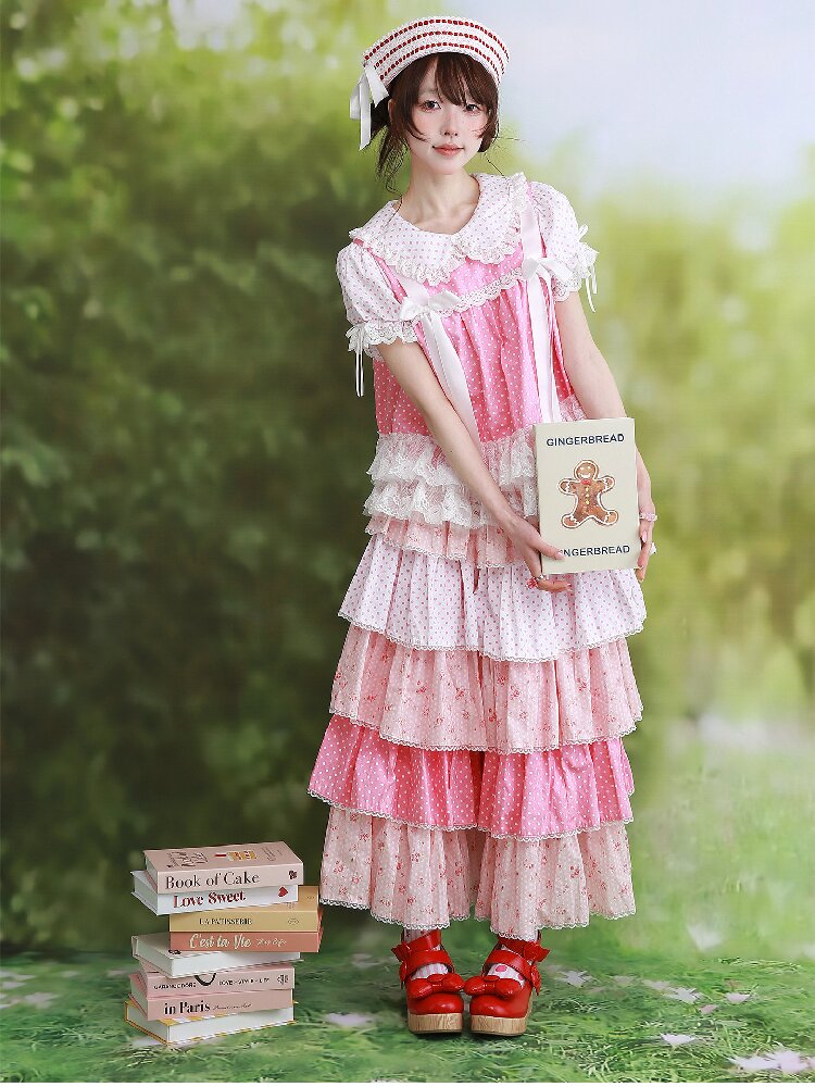 Pink Polka Dot Cake Skirt Pants【s0000016553】