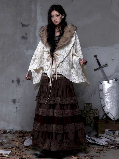 Knit Fur Collar Shawl Cape【s0000014659】