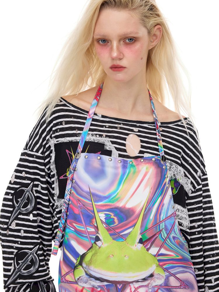 Lace rivet punk lace-up apron【s0000012970】