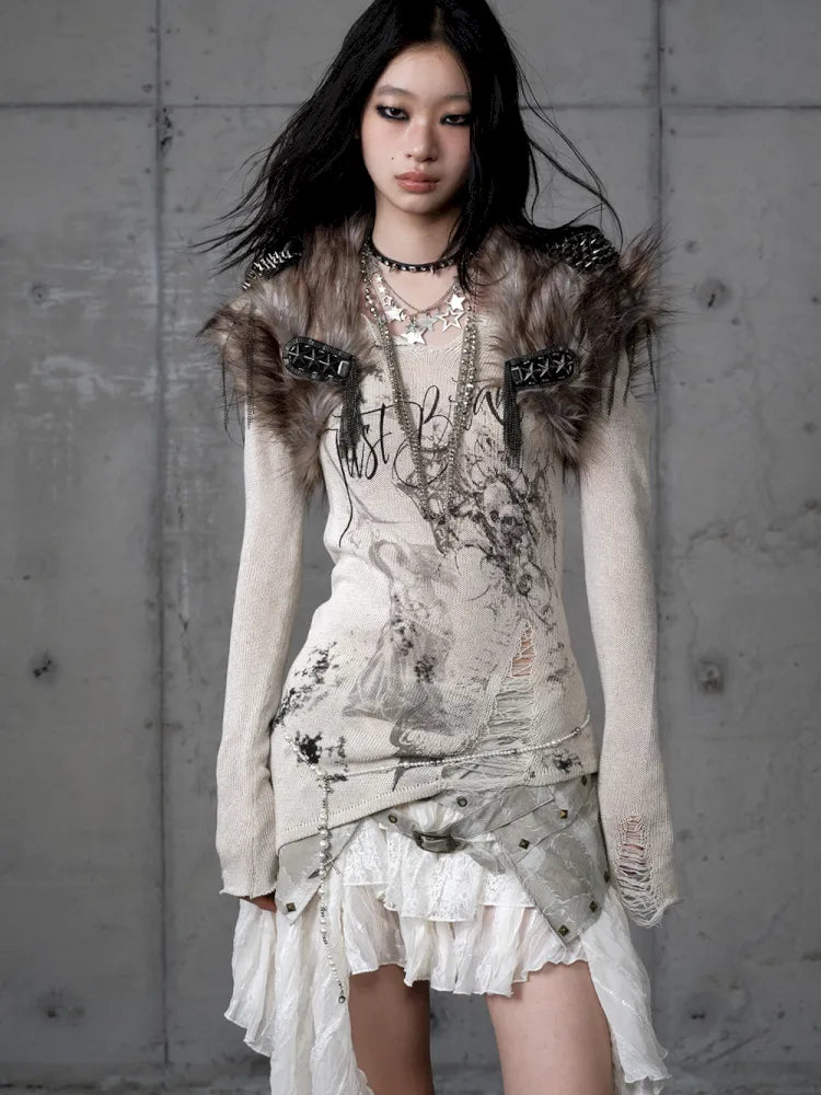 Punk Studded Fuzzy Mini Jacket【s0000014113】