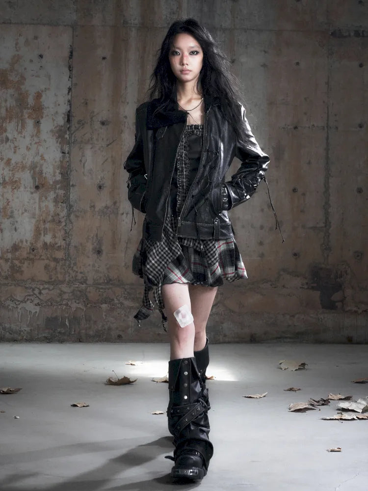 Strappy Slim-Fit Diagonal Zipper Coat【s0000013957】