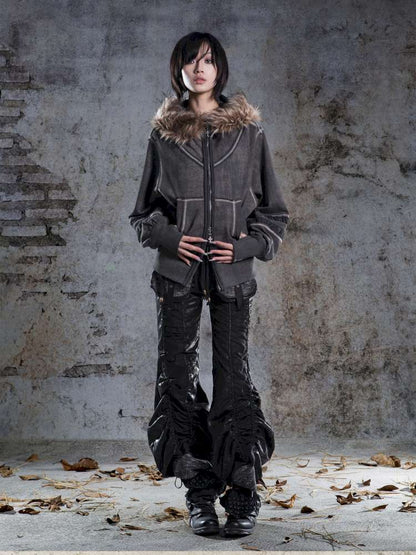 Lantern Sleeve Hooded Sweatshirt Jacket【s0000014493】