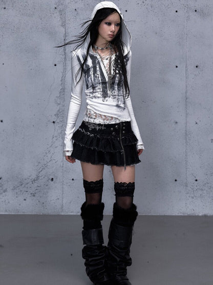 Lace Patchwork Hooded T-shirt【s0000015544】