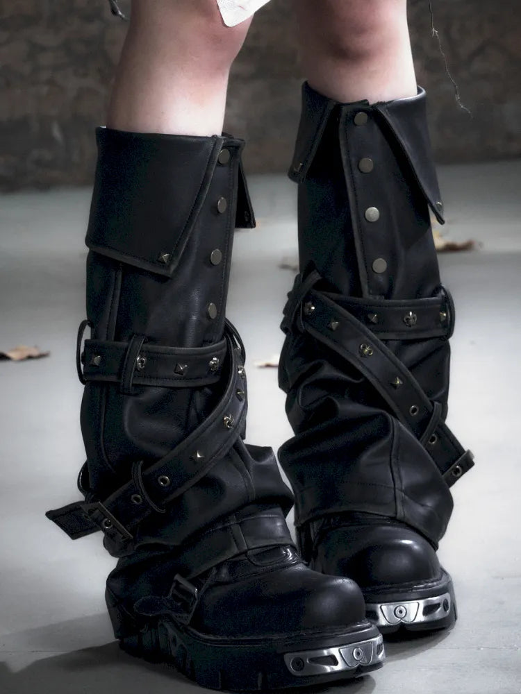 Faded Button Leather Leg Covers【s0000013963】