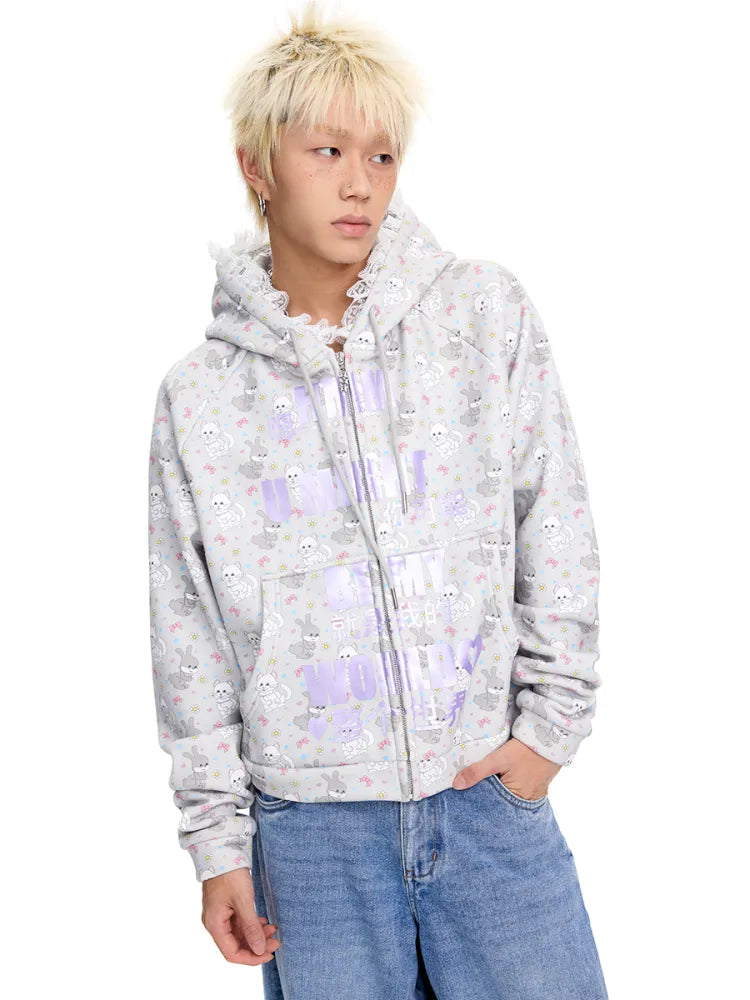 Print Lace-Trimmed Sweatshirt【s0000014094】