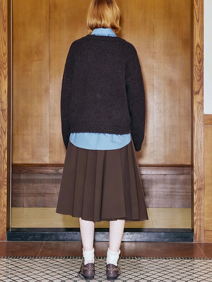 Wide-Skirted Pleated Midi Skirt【s0000014083】