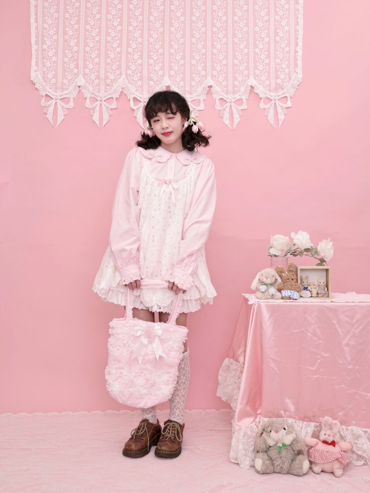 Doll Collar Zipper Neck Pink Lace Blouse【s0000013492】