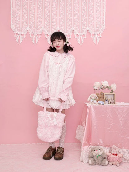 Doll Collar Zipper Neck Pink Lace Blouse【s0000013492】